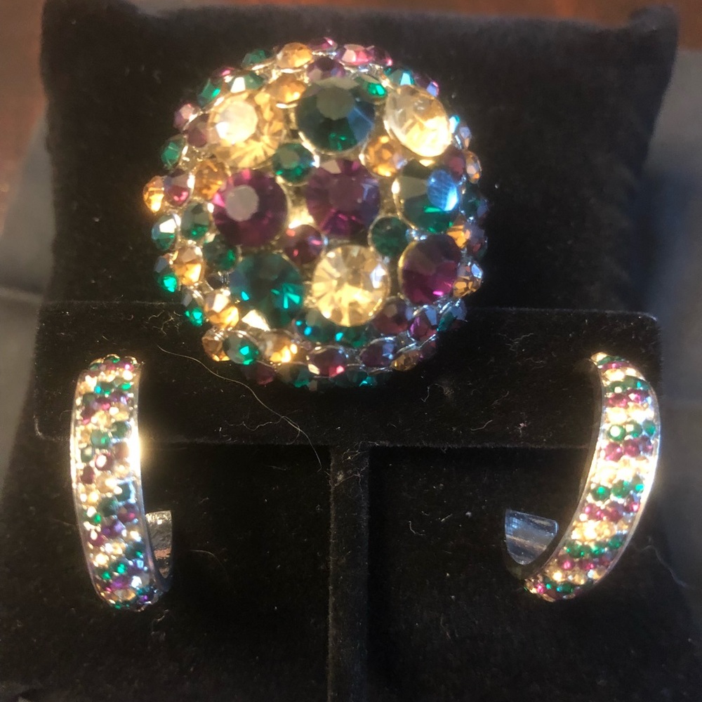 COPY - Mardi Gras crystal earring and ring set